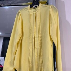 Express Soft Yellow Pleated Button-Front Blouse